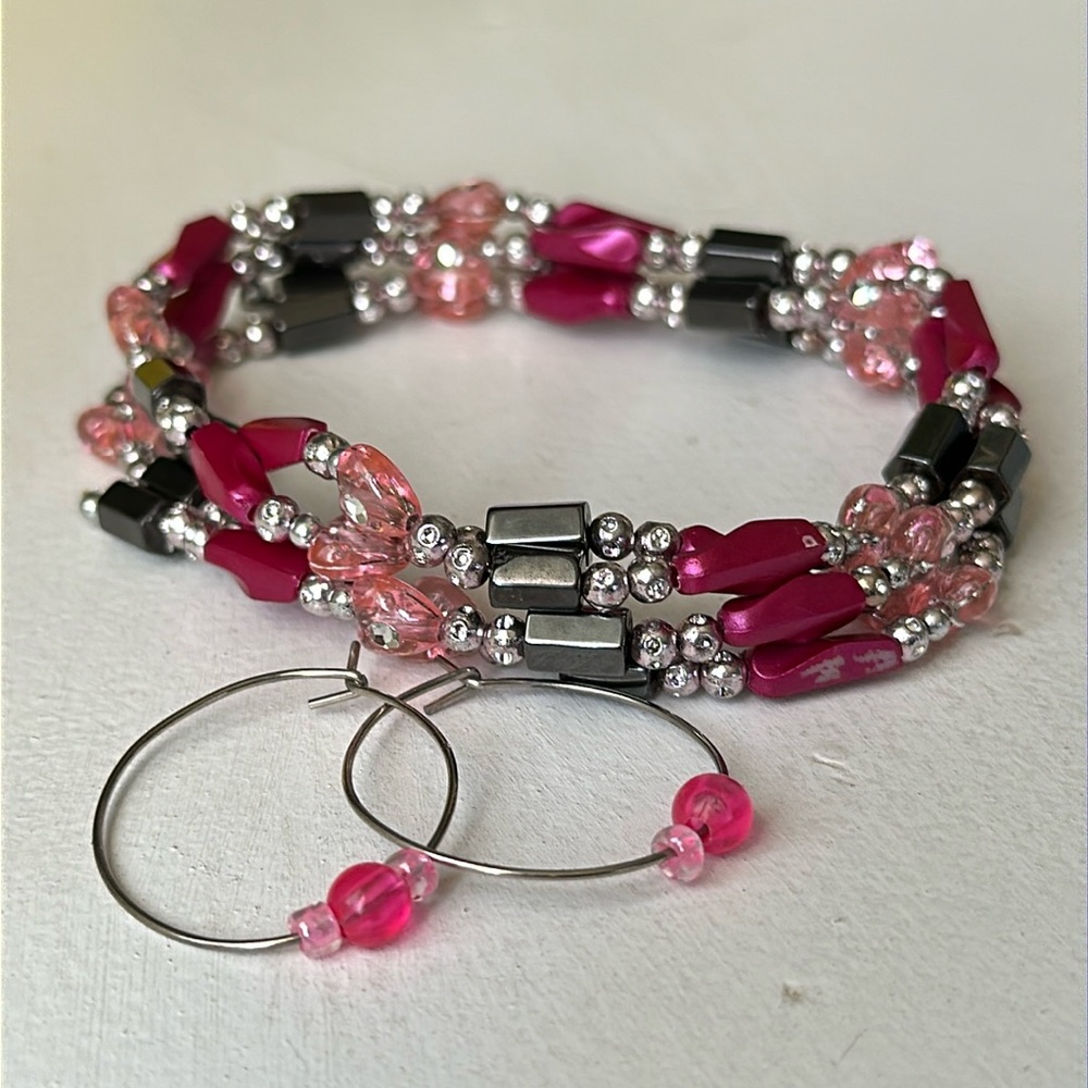 Pink magnetic necklace and matching earrings